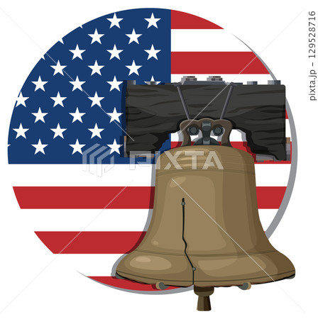 Liberty Bell with American Flag Background 129528716