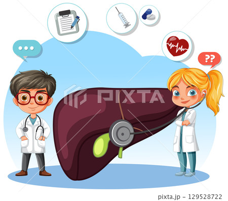 Doctors Examining a Human Liver Doctors Examining a Human Liver 129528722