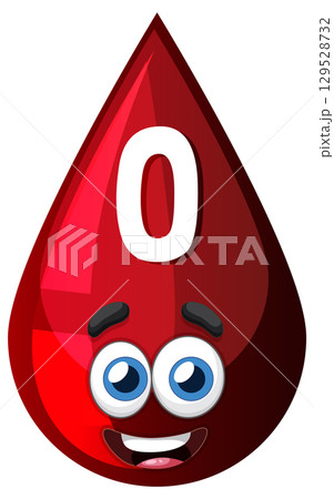 Cartoon Blood Drop Character With Type O Label Cartoon Blood Drop Character With Type O Label 129528732