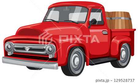 Vintage Red Pickup Truck Vector Illustration 129528737