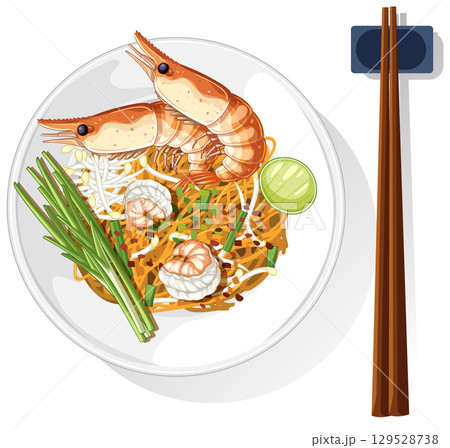 Vector Illustration of Asian Shrimp Noodle Dish Vector Illustration of Asian Shrimp Noodle Dish 129528738