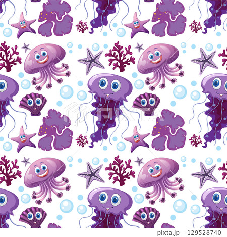 Underwater Creatures Seamless Pattern Design 129528740
