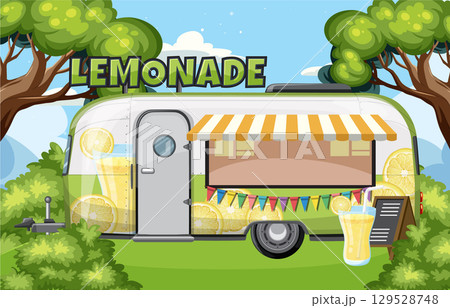Retro Lemonade Stand Trailer in Sunny Park Setting Retro Lemonade Stand Trailer in Sunny Park Setting 129528748