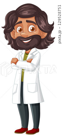 Smiling Male Scientist with Beard in Lab Coat 129528751