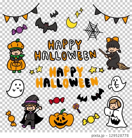 かわいいハロウィン関連のイラストセット 129528778