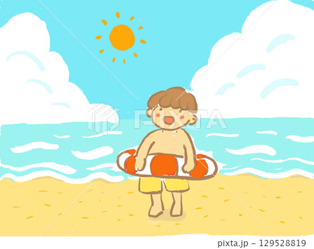 夏の海辺で遊ぶ男の子のイラスト 夏の海辺で遊ぶ男の子のイラスト 129528819