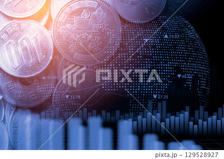 Stock market or forex trading graph and candlestick chart suitable for financial investment concept. Economy trends background for business idea and all art work design. Abstract finance background. 129528927