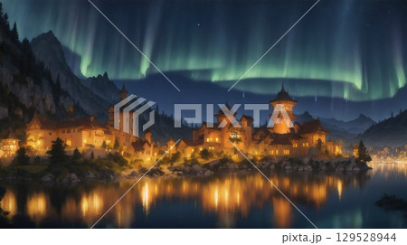 幻想的なヨーロッパの湖畔の街 129528944