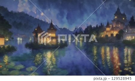 幻想的なヨーロッパの湖畔の街2 129528945