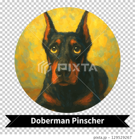Doberman Pinscher Dog Portrait - Cute Pet Oil Painting Style Image 129529267