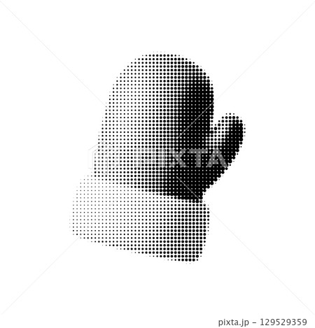 Winter mitten vector illustration in halftone black and white style. Cozy seasonal icon perfect for Christmas cards, holiday packaging, vintage prints, cold weather themes, and winter designs. 129529359