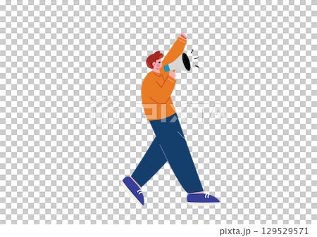 Man speaking through a megaphone 129529571