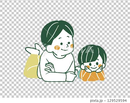 Smiling parent and child looking in the same direction - 4 colors 129529594