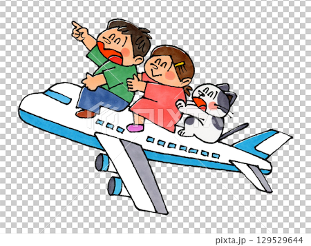 飛機上的小孩和貓 129529644