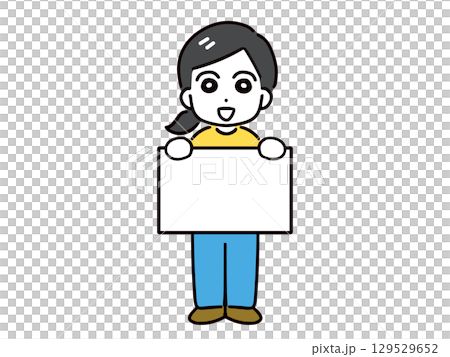 A young woman in casual clothes giving a smile (full body, front view) 129529652