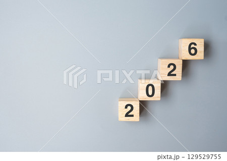 Step of 2026 wooden block. Business, planning, growth, Risk Management, Finance and strategy Concepts 129529755