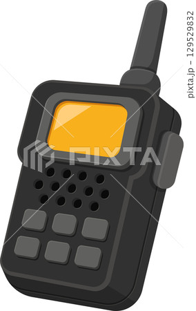 Illustration of a portable walkie-talkie for communication, featuring an antenna and display screen. 129529832