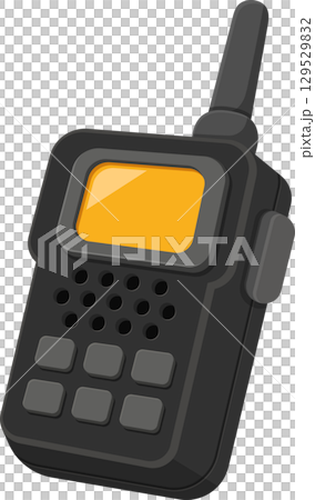 Illustration of a portable walkie-talkie for communication, featuring an antenna and display screen. 129529832