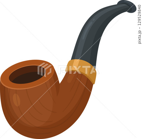 Illustration of a classic wooden tobacco pipe with a black stem on a black background, side view. Illustration of a classic wooden tobacco pipe with a black stem on a black background, side view. 129529840