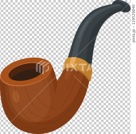 Illustration of a classic wooden tobacco pipe with a black stem on a black background, side view. Illustration of a classic wooden tobacco pipe with a black stem on a black background, side view. 129529840