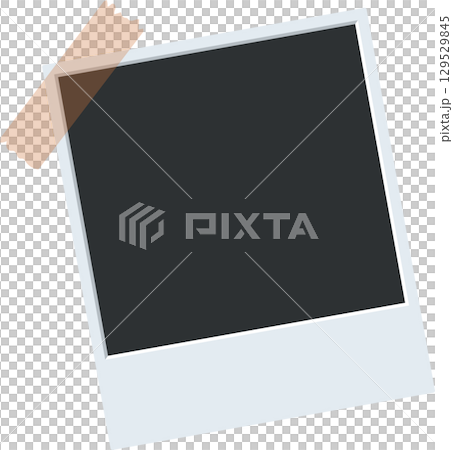 Classic white-framed picture with blank space. A vintage photo is stuck to a surface with a strip of tape. 129529845