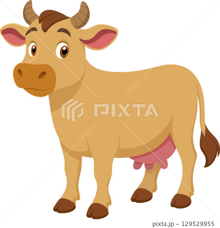 Cartoon-style illustration of a brown cow, standing in profile, with a playful and endearing expression. Cartoon-style illustration of a brown cow, standing in profile, with a playful and endearing expression. 129529955