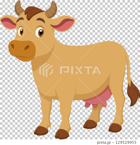 Cartoon-style illustration of a brown cow, standing in profile, with a playful and endearing expression. Cartoon-style illustration of a brown cow, standing in profile, with a playful and endearing expression. 129529955