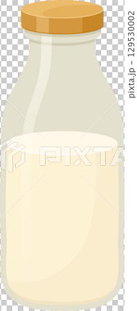 Cartoon illustration of a clear jar, half full of a creamy white liquid, with a wooden colored lid. Cartoon illustration of a clear jar, half full of a creamy white liquid, with a wooden colored lid. 129530002