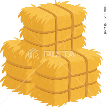 Stack of hay bales tied with twine, golden and ready for harvest, symbol of agriculture and rural life. 129530012