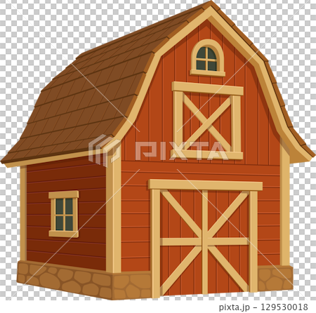 Cartoon farm barn with a gable roof, red siding, and tan trim. Classic barn illustration. Cartoon farm barn with a gable roof, red siding, and tan trim. Classic barn illustration. 129530018