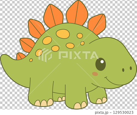 Adorable cartoon Stegosaurus with orange plates and yellow spots, perfect for children's illustrations. Adorable cartoon Stegosaurus with orange plates and yellow spots, perfect for children's illustrations. 129530023