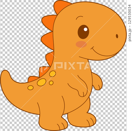 Cute orange dinosaur standing with a friendly smile, perfect for children's illustrations and playful designs. 129530034