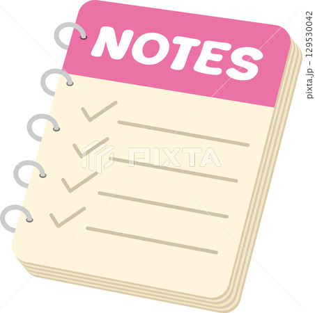 A notepad with a pink banner on top of the page that has lines and checkmarks to record tasks. A notepad with a pink banner on top of the page that has lines and checkmarks to record tasks. 129530042