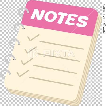 A notepad with a pink banner on top of the page that has lines and checkmarks to record tasks. A notepad with a pink banner on top of the page that has lines and checkmarks to record tasks. 129530042