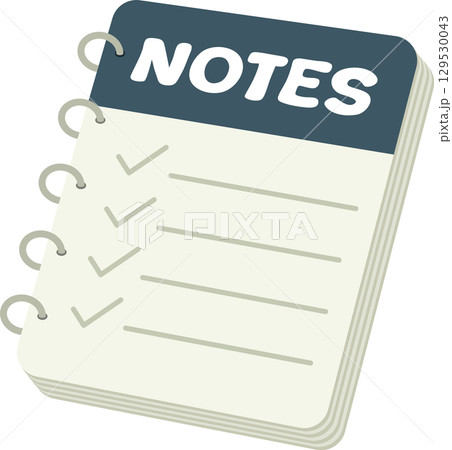 Organized notebook with a dark header, lines for writing, and gray checkmarks on white pages. 129530043