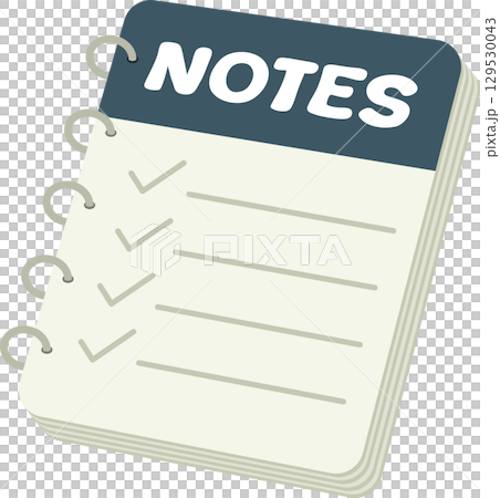 Organized notebook with a dark header, lines for writing, and gray checkmarks on white pages. 129530043