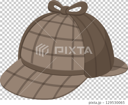 A brown hat with flaps on the sides, a brim, and a grid design, accessorized with a ribbon bow on top. A brown hat with flaps on the sides, a brim, and a grid design, accessorized with a ribbon bow on top. 129530065