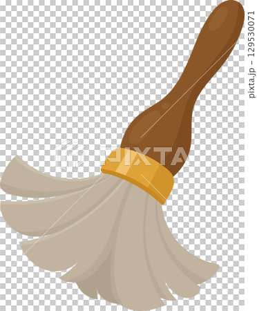 A cartoon style cleaning brush with a wooden handle and gray bristles, isolated on a black background. A cartoon style cleaning brush with a wooden handle and gray bristles, isolated on a black background. 129530071