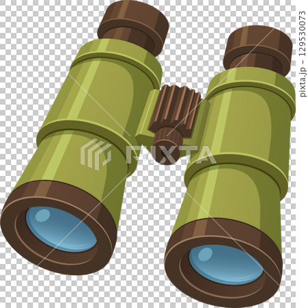 Illustration of optical instrument with lens for viewing distant objects, colored in green and brown tones. Illustration of optical instrument with lens for viewing distant objects, colored in green and brown tones. 129530073
