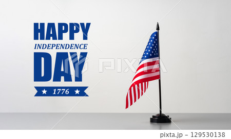 Colorful United States flag display celebrating Independence Day in a bright indoor setting with minimalistic design 129530138