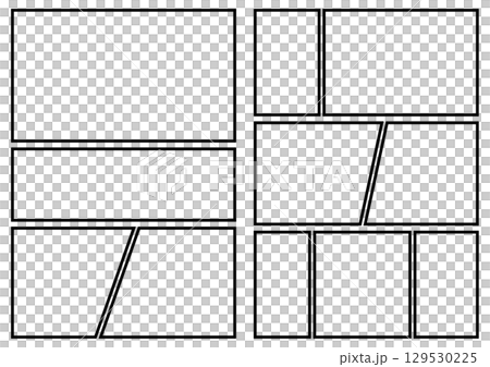 見開き2ページ分の漫画のコマ割りのフレーム 見開き2ページ分の漫画のコマ割りのフレーム 129530225