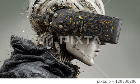 woman with futuristic black 3d rendering 129530286