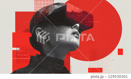 composite image of woman in black hat with head 129530301