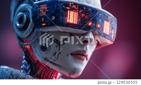 woman in virtual reality headset 129530335