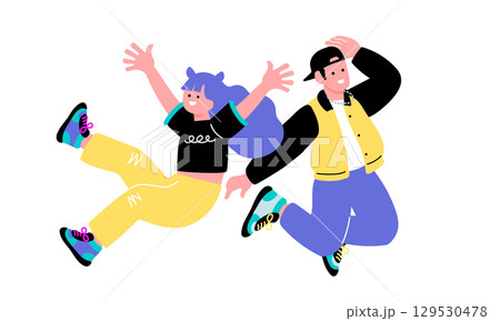 ポップでカラフルな若者たちがジャンプをするイラスト 129530478