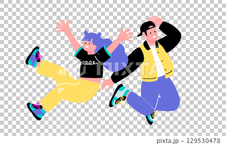 ポップでカラフルな若者たちがジャンプをするイラスト 129530478