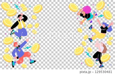流行多彩的年輕人趣味插畫|硬幣舞動跳躍 流行多彩的年輕人趣味插畫|硬幣舞動跳躍 129530481