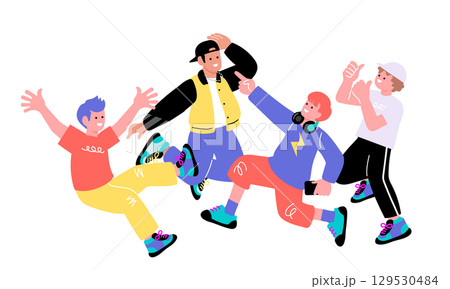 ポップでカラフルな若者たちの楽しいイラスト｜男性 129530484