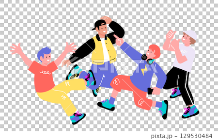 ポップでカラフルな若者たちの楽しいイラスト｜男性 129530484