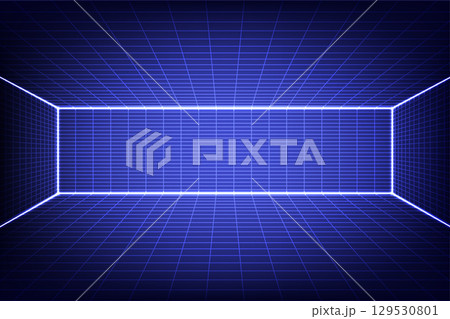 Metaverse Wireframe Room on the blue color background Metaverse Wireframe Room on the blue color background 129530801